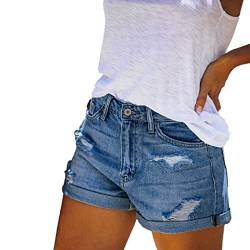 AALLYN Jeansshorts für Damen,Jeansshorts für Damen - Zerrissene Denim-Shorts mit mittlerer Taille und Taschen,Sommershorts zum Einkaufen für Damen, blaue Jeansshorts von AALLYN