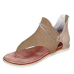 AARDIMI Damen Sommer Flat Heel Round Toe Back Reißverschluss Sandalen Frauen Peep Toe Casual Flip Flop Schuhe (Brown, Numeric_41) von AARDIMI