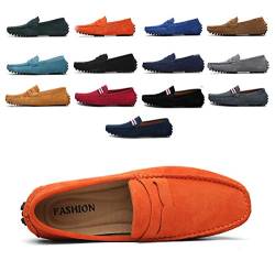 AARDIMI Herren Mokassins Bootsschuhe Wildleder Loafers Schuhe Flache Fahren Halbschuhe Beiläufig Slippers Hausschuh (40 EU, Z-Orange) von AARDIMI