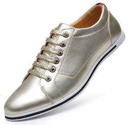 AARDIMI Herren Sneaker Casual Shoes Plus Size 38-50 PU Leather Sneakers Spring Autumn Lace Up Gold Silver Color Men Footwear(Hersteller-Größentabelle im Bild Beachten) (46, Golden) von AARDIMI