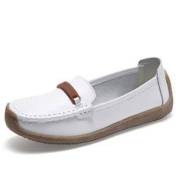 AARDIMI Mokassins Damen Bootsschuhe Loafers Halbschuhe Casual Fahren Schuhe Wildleder Slip on Slipper Erbsenschuhe (38 EU,Weiß-4019) von AARDIMI