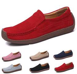 AARDIMI Mokassins Damen Bootsschuhe Loafers Halbschuhe Casual Fahren Schuhe Wildleder Slip on Slipper Erbsenschuhe (39 EU, Rot) von AARDIMI