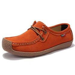 AARDIMI Mokassins Damen Bootsschuhe Loafers Halbschuhe Casual Fahren Schuhe Wildleder Slip on Slipper Erbsenschuhe (40 EU, 1752-Z-Orange) von AARDIMI
