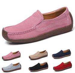 AARDIMI Mokassins Damen Bootsschuhe Loafers Halbschuhe Casual Fahren Schuhe Wildleder Slip on Slipper Erbsenschuhe (42 EU, Pink) von AARDIMI