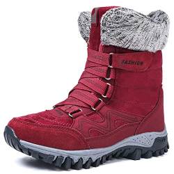 AARDIMI Warm Gefüttert Winterschuhe Damen Schneestiefel Wasserdicht Outdoor Trekking Wanderschuhe Gr. 35-42 (Rot, 40 EU) von AARDIMI