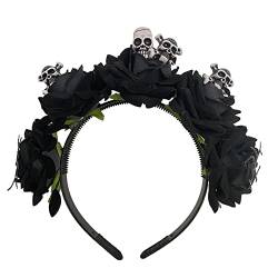 2Pcs Halloween Kostüm Party Haarband, Rose Skelett Übertrieben Kopfschmuck Cosplay Magic Show ​ Dekorationen Für Mädchen Kinder (Color : Black, Size : 2pcs) von AAROMA