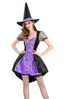 Halloween Kostüm Party, Königin Krähe Fledermäuse Doktor Piraten Anzug Cosplay Vampir Magie Hexe Kleidung Mit Umhang Für Frauen Mädchen (Color : Purple, Size : XL) von AAROMA