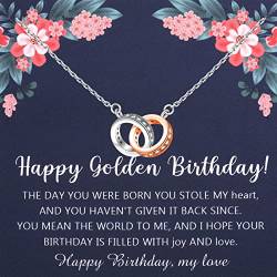 AATOP Goldenes Geburtstagsgeschenk mit Nachrichtenkarte Happy Golden Birthday Halskette Geschenk für Sie, Frauen, Mädchen, Schwester, Tochter, Freundin, Edelstahl von AATOP