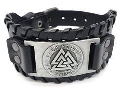 AB Viking Crafts Vikings Wikinger Armband Valknut Wotansknoten Leder Metall schwarz silber von AB Viking Crafts
