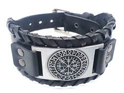 Vikings Armband Vegvisir Wikinger Kompass Leder Metall schwarz silber von AB Viking Crafts