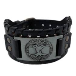 Vikings Wikinger Armband Yggdrasil Weltenbaum Baum des Lebens Leder Metall schwarz silber von AB Viking Crafts