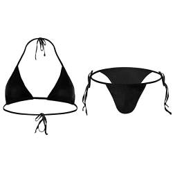 ABAFIP Herren 2 Stück Sissy Crossdressing Dessous Set Träger Bikini BH Top Slip Bottom Badeanzug Flitterwochen Nachtwäsche, Schwarz, Einheitsgröße von ABAFIP