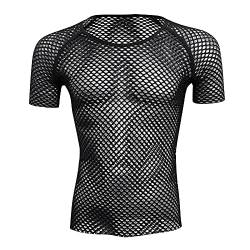 ABAFIP Herren Grid Mesh Fischnetz Tank Top Kurzarm T-Shirt Slim Fit Muskel Tee Workout See Thru Unterhemd Clubwear, Schwarz, Mittel von ABAFIP