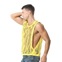 ABAFIP Herren ärmelloses Fischnetz Mesh Tank Top Baggy Workout Gym Muskel Shirt Loose Fit Activewear Sommer Tee Shirts, gelb, Klein von ABAFIP