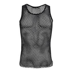 ABAFIP Herren ärmelloses Fischnetz Tank Top Mesh Sheer Unterhemd Semi See Thru Workout Gym Slim Fitted Muscle Tee Shirt, schwarz, XL von ABAFIP