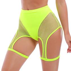 Damen Fischnetz Strumpfband Gürtel Hohe Taille Bikini Bottom Rave Booty Shorts Musical Festival Nachtclub Outfits, leuchtend grün, Medium von ABAFIP