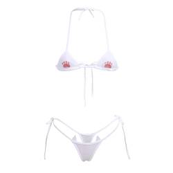 Damen Süßes Kawaii Anime Katze Kätzchen Dessous Set Micro Bikini Strappy Tiny BH Mini Panty Extreme Badeanzug, White-01, Einheitsgröße von ABAFIP