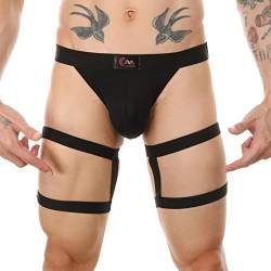 Herren Athletic Jockstrap Unterwäsche Hollow Out Low Rise Strappy Cutout Bikini Jock Strap Rave Unterhose mit Beinband, Schwarz, Medium von ABAFIP