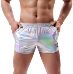 Herren Weiche Stretchy Holographisch Glänzend Metallic Badehose Boxershorts Hotpants Bikini Badeanzug Bühne Clubwear, silber, Small von ABAFIP