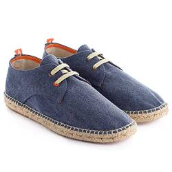 Espadrilles für Herren aus Jute und Terra-Stoff, handgefertigt, lässiger Blucher-Schuh mit flexiblen, weichen und atmungsaktiven Schnürsenkeln., Marineblau, 46 EU von ABARCA