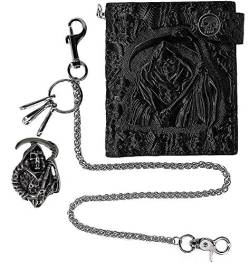 ABC Story Unisex Punk Gothic Totenkopf Biker Geldbörse mit Kette Trucker Geldbörse Bifold - Schwarz - Kurze Schlauch von ABC STORY