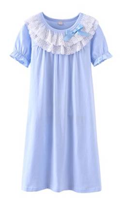 ABClothing Damen Lace Nighties & Bowknot Nachthemden 100% Baumwolle Nachtwäsche M Blau von ABClothing