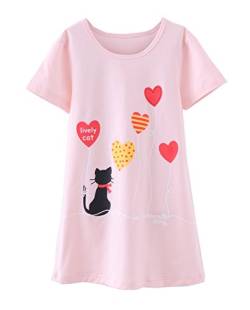 ABClothing Mädchen Nachthemden Baumwolle Nachtwäsche für Kleinkind 6-7 Jahre Pink Cat Lively Cat von ABClothing