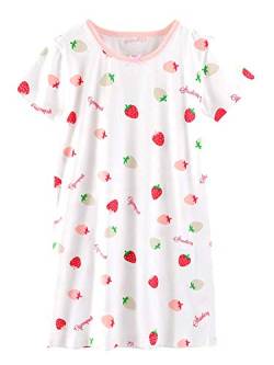 ABClothing Mädchen Pjs Kleid Four Seasons Cotton Strawberry Kurzarm Nachthemd 13 14 Jahre Weiß von ABClothing