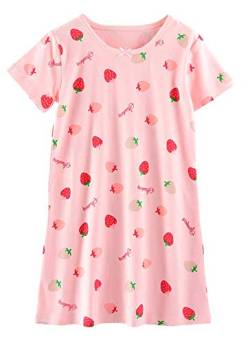 ABClothing Mädchen Schlafkleid All Seasons Cotton Strawberry Kurzarm Nachthemd 13 14 Jahre Rose von ABClothing