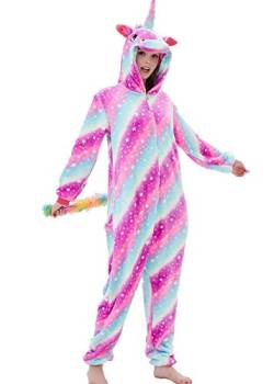 ABENCA Damen Pyjamas Vlies Für Erwachsene Karikatur-Tier Einhorn Weihnachten Halloween Cosplay Onepiece Kostüm L for Height 5'7 to 5'11 A - Sky Unicorn New von ABENCA