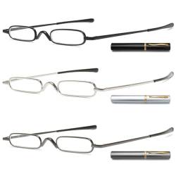 ABETOS 3 Paars Mini Schmal Lesebrille Kompakt Leicht Brille mit Etui Federscharnier Metall Lesehilfe Sehhilfe Mode Tragbare Lesebrillen Damen Herren (Mehrfarbig, 1.25) von ABETOS