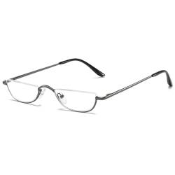 ABETOS Halbrand Lesebrille Herren Damen Metall Halbmond Halbrahmen Sehhilfe Flexibel Federscharnier Lesebrillen Computer Lesebrille Leicht Komfortable Lesehilfe Brille mit Stärke(Grau, 1.0) von ABETOS