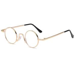 ABETOS Lesebrille Herren Damen Runde Klein Retro Metall Lesebrillen mit Blaulichtfilter Flexibel Scharniere Leicht Computer Lesehilfe Brille mit Stärke (Gold+1.0) von ABETOS