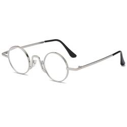 ABETOS Lesebrille Herren Damen Runde Klein Retro Metall Lesebrillen mit Blaulichtfilter Flexibel Scharniere Leicht Computer Lesehilfe Brille mit Stärke (Silber+2.5) von ABETOS