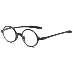 ABETOS Lesebrille Rund Klein Herren Damen Retro Lesebrillen TR90 Flexibel Leicht Vollrandbrille Mini Vintage Computer Sehhilfe Lesehilfe (Schwarz Glänzend+3.0) von ABETOS