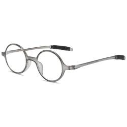 ABETOS Lesebrille Rund Klein Herren Damen Retro Lesebrillen TR90 Flexibel Leicht Vollrandbrille Mini Vintage Computer Sehhilfe Lesehilfe (Transparentes Grau+2.0) von ABETOS