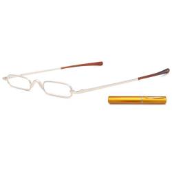 ABETOS Mini Schmal Lesebrille Kompakt Leicht Brille mit Etui Federscharnier Metall Lesehilfe Sehhilfe Mode Tragbare Lesebrillen Damen Herren (Gold, 1.0) von ABETOS