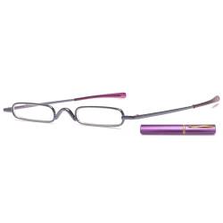 ABETOS Mini Schmal Lesebrille Kompakt Leicht Brille mit Etui Federscharnier Metall Lesehilfe Sehhilfe Mode Tragbare Lesebrillen Damen Herren (Lila, 1.25) von ABETOS
