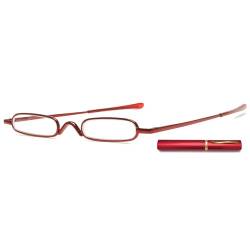 ABETOS Mini Schmal Lesebrille Kompakt Leicht Brille mit Etui Federscharnier Metall Lesehilfe Sehhilfe Mode Tragbare Lesebrillen Damen Herren (Rot, 2.5) von ABETOS