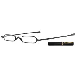 ABETOS Mini Schmal Lesebrille Kompakt Leicht Brille mit Etui Federscharnier Metall Lesehilfe Sehhilfe Mode Tragbare Lesebrillen Damen Herren (Schwarz, 1.75) von ABETOS