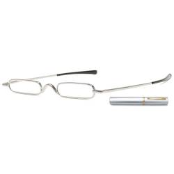 ABETOS Mini Schmal Lesebrille Kompakt Leicht Brille mit Etui Federscharnier Metall Lesehilfe Sehhilfe Mode Tragbare Lesebrillen Damen Herren (Silber, 1.0) von ABETOS