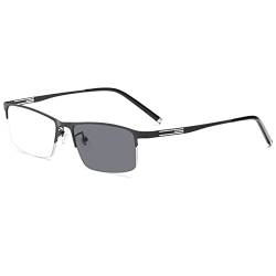 ABETOS Selbsttönende Lesebrille Photochrome Herren Damen Sehhilfe Lesehilfe Rechteckig Metallrahmen Halbrandbrille Computer Brille UV Schutz Blendschutz Sonnenlesebrille (Schwarz, 1.5) von ABETOS