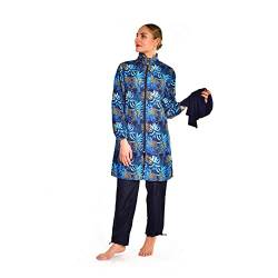 ABEUTY Bescheidener Damen-Badeanzug, voller Anzug, Übergröße, Burkini islamischer bescheidener Druck, dunkelblau, L von ABEUTY