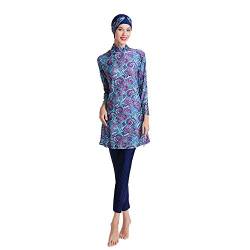 ABEUTY Volle Anzug Muslimischen Badeanzug Frauen Plus Größe Bademode Burkini Druck Islamische Abnehmbare Hijab Bescheidenen Badeanzug, blau, XL von ABEUTY