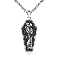 ABIGY Totenkopf Halskette 925 Sterling Silber Skelett Anhänger Gothic Halskette Umarmen Kette Horror Schädel Kette Halloween Totenkopf Schmuck Geschenke für Männer von ABIGY