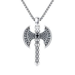 ABIGY Wikinger Axt Halskette, 925er Sterling Silber keltischer Axt Anhänger für Männer Nordisches Amulett Axt Schmuck Geschenk für Vater Sohn Geburtstag Weihnachten von ABIGY