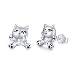 Katzen Ohrringe, 925 Sterling Silber Katzen Ohrstecker für Frauen Hypoallergen Katzen Tierschmuck Geschenk für Geburtstag Weihnachten von ABIGY