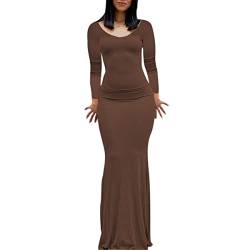 ABINGOO Damen Figurbetontes Langarm Langes Einfarbig Kleid Skims Maxikleid Fischschwanzkleider Cocktail Party Kleid(Z-Braun,XS) von ABINGOO