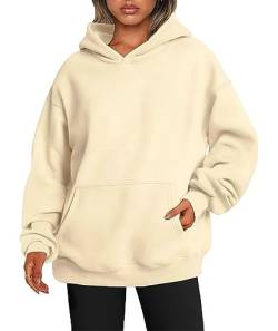 ABINGOO Damen Kapuzenpullover Oversized Hoodie Einfarbiger Lässige Übergroße Kapuze Sweatshirt mit Tasche(Beige,L) von ABINGOO