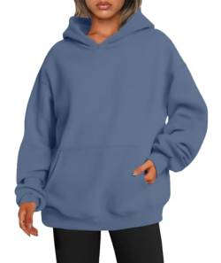 ABINGOO Damen Kapuzenpullover Oversized Hoodie Einfarbiger Lässige Übergroße Kapuze Sweatshirt mit Tasche(Blau,L) von ABINGOO